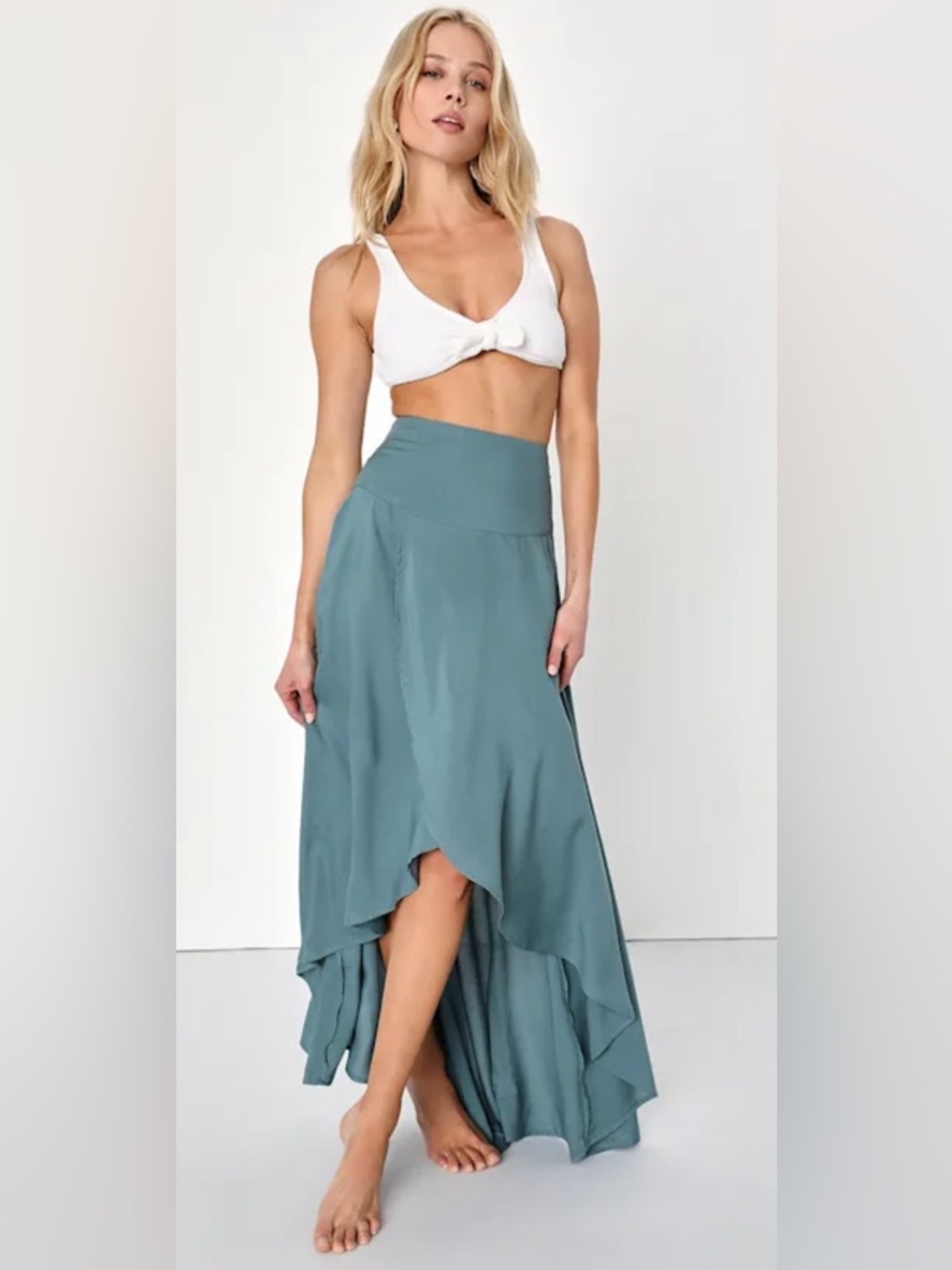 O’Neill - Ambrosio Dark Sage Green High-Low Maxi Skirt - Size Medium